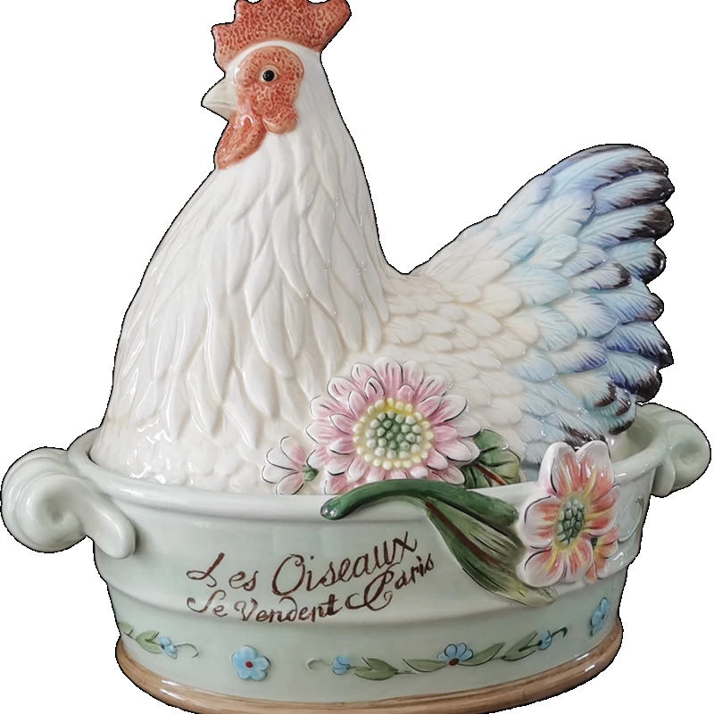 Ceramic hen storage tank storage box with lid cookie snack jar egg box