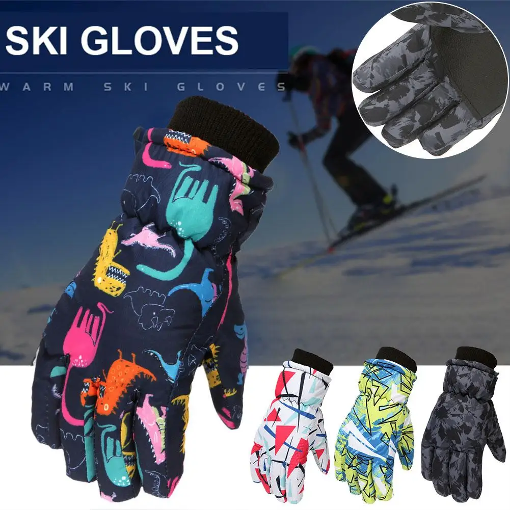 Winter Ski Gloves Children Non-slip Thicken Thermal Gloves Snowboard Windproof Outdoor Kids Mitten Unisex Warm Gloves