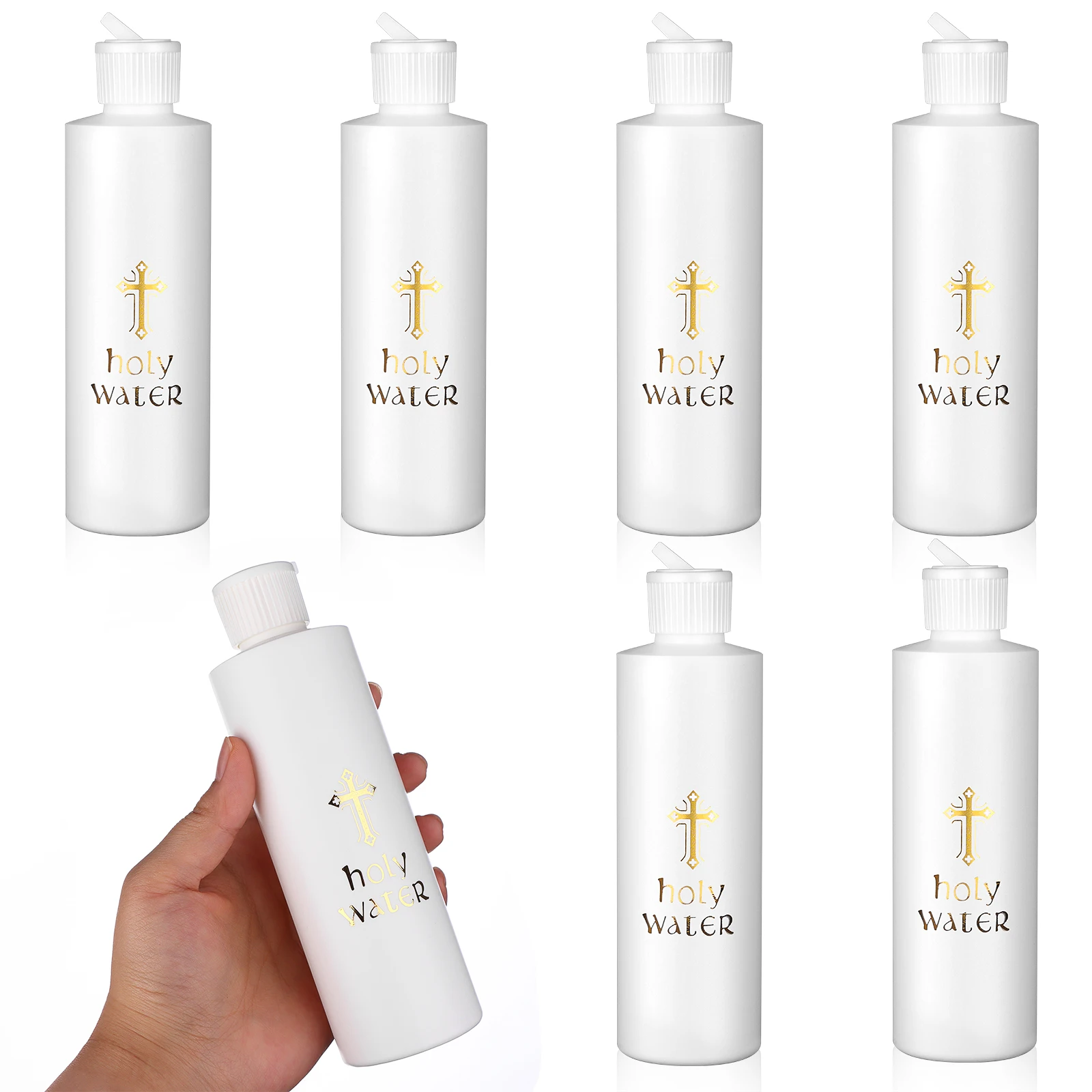 6Pcs Large Holy Water Bottles 250ML Empty Container With Gold Cross Holy Water Plastic Bottle For Compact For Catholic