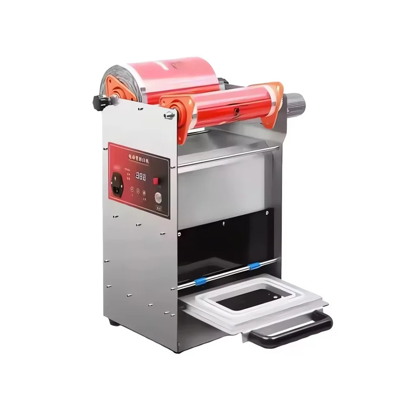 Food Tray Heat Sealing Machine, Takeaway Box Push  Food Packaging Machine, Food Container Tray Sealer for Steak Cooked Foods