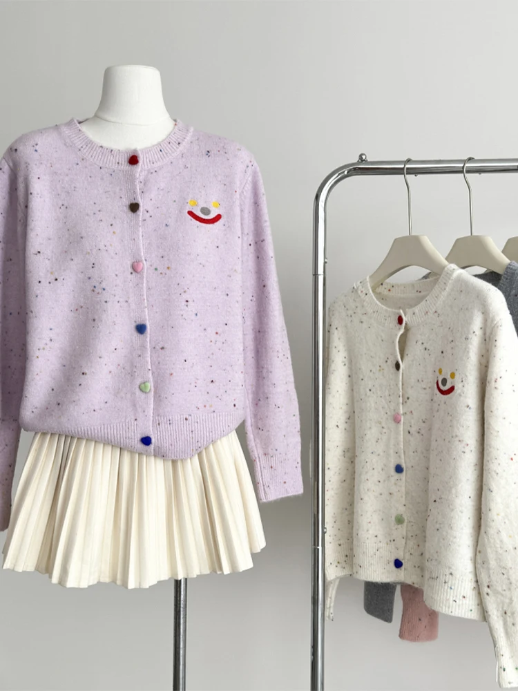 ผู้หญิงสีม่วงเสื้อสเวตเตอร์ถัก Harajuku Y2k แขนยาว O-คอถักเสื้อกันหนาว Cashmere Vintage แฟชั่น 2000s เสื้อผ้าฤดูใบไม้ร่วง 2024