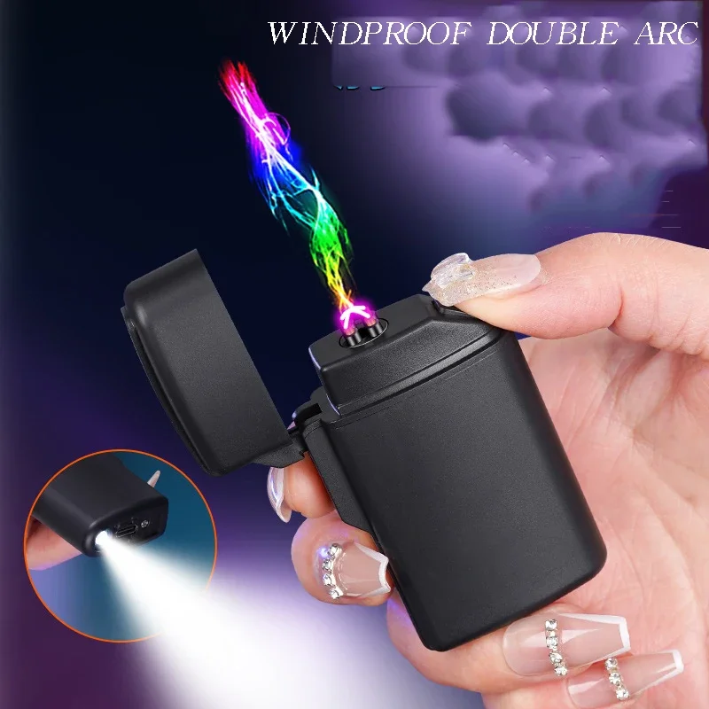 New Mini Pulse Double Arc Lighter with Lighting, Windproof Cigarette Lighter, Compact and Portable TYPE-C Fast Charging