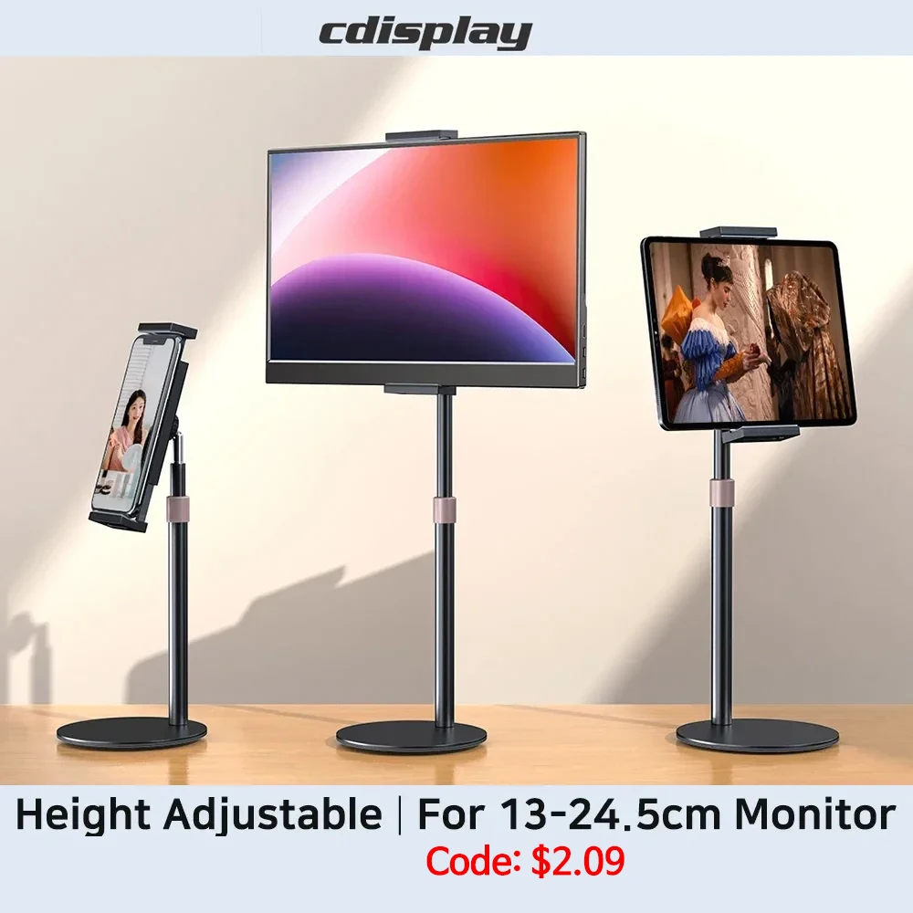 CDisplay 휴대용 모니터 스탠드, 높이 조절 가능 데스크탑 모니터 브래킷, 아이패드 폰 13-24.5cm 태블릿 모니터 지지대 거치대