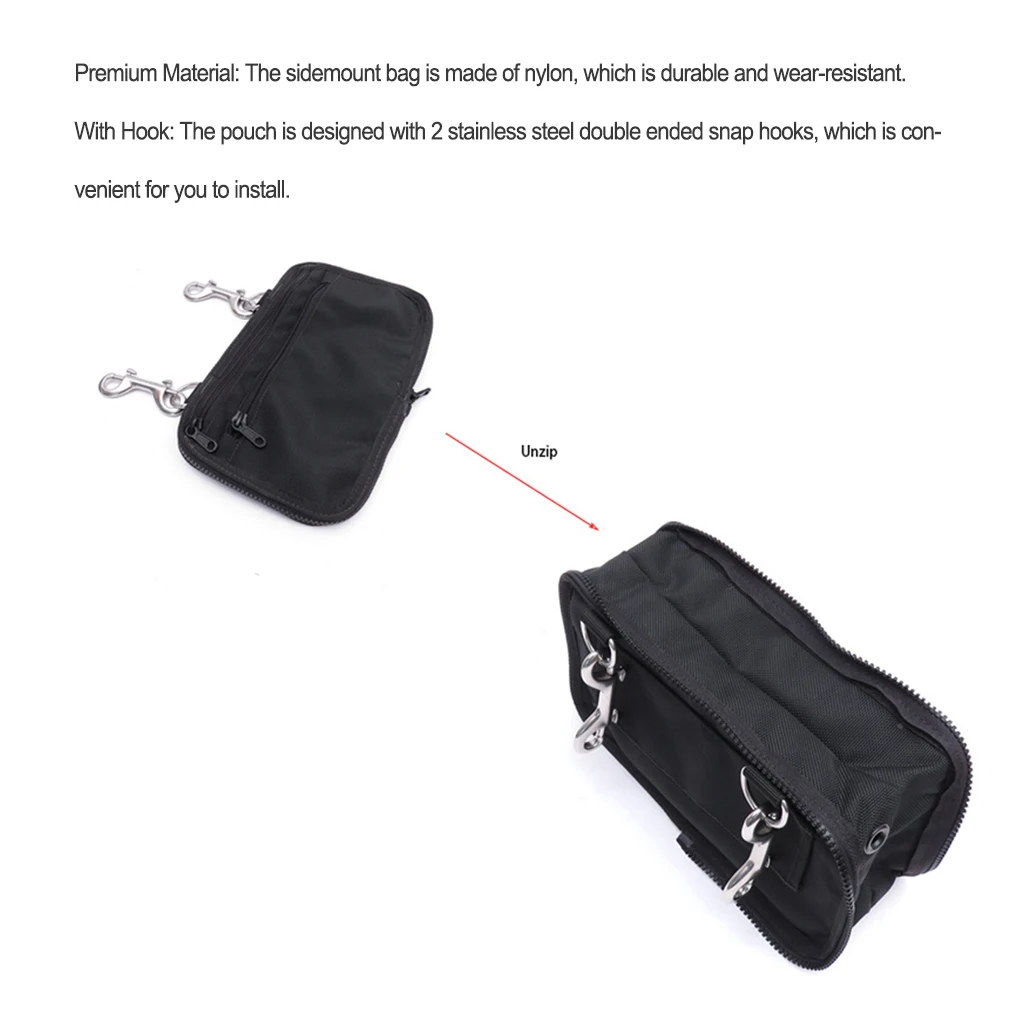 Mini Scuba Diving Side Mount Storage Bag Double Ended Hook Pouch Snorkeling