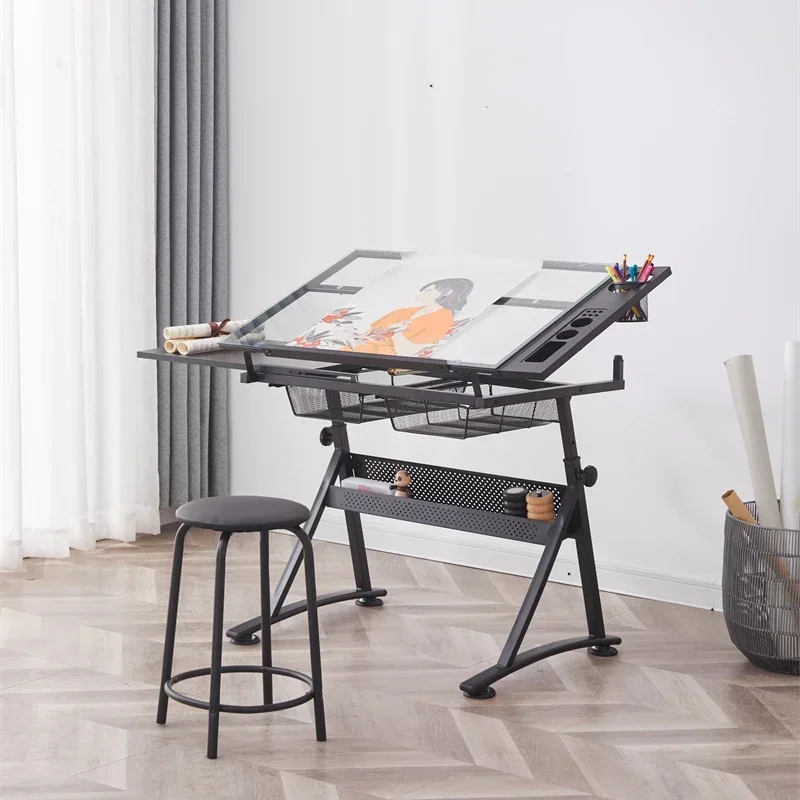 

Student Painting Drafting Drawing Table Lifting Glass Modern Adjustable Height Art Metal Carton Hand Made School Furniture