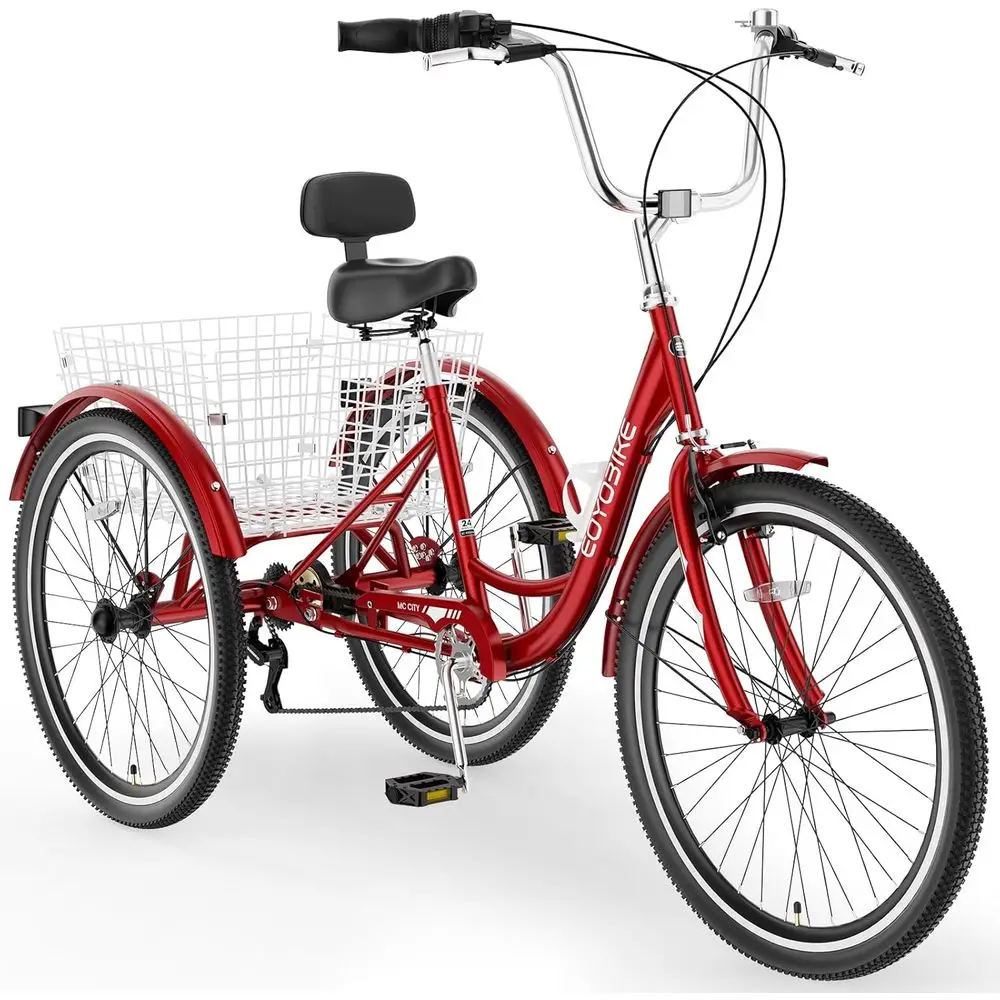 3-Wheel 7-Speed Adult Tricycles with Basket, Suitable for Men and Women
