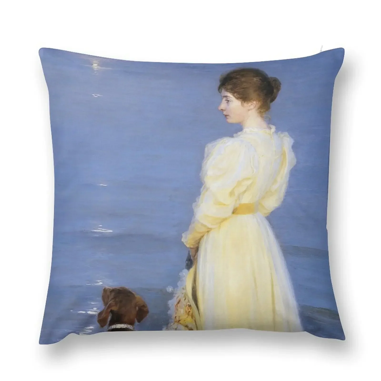 Peder Severin Kroyer - Summer evening at Skagen Throw Pillow Marble Cushion Cover christmas cushions covers pillow