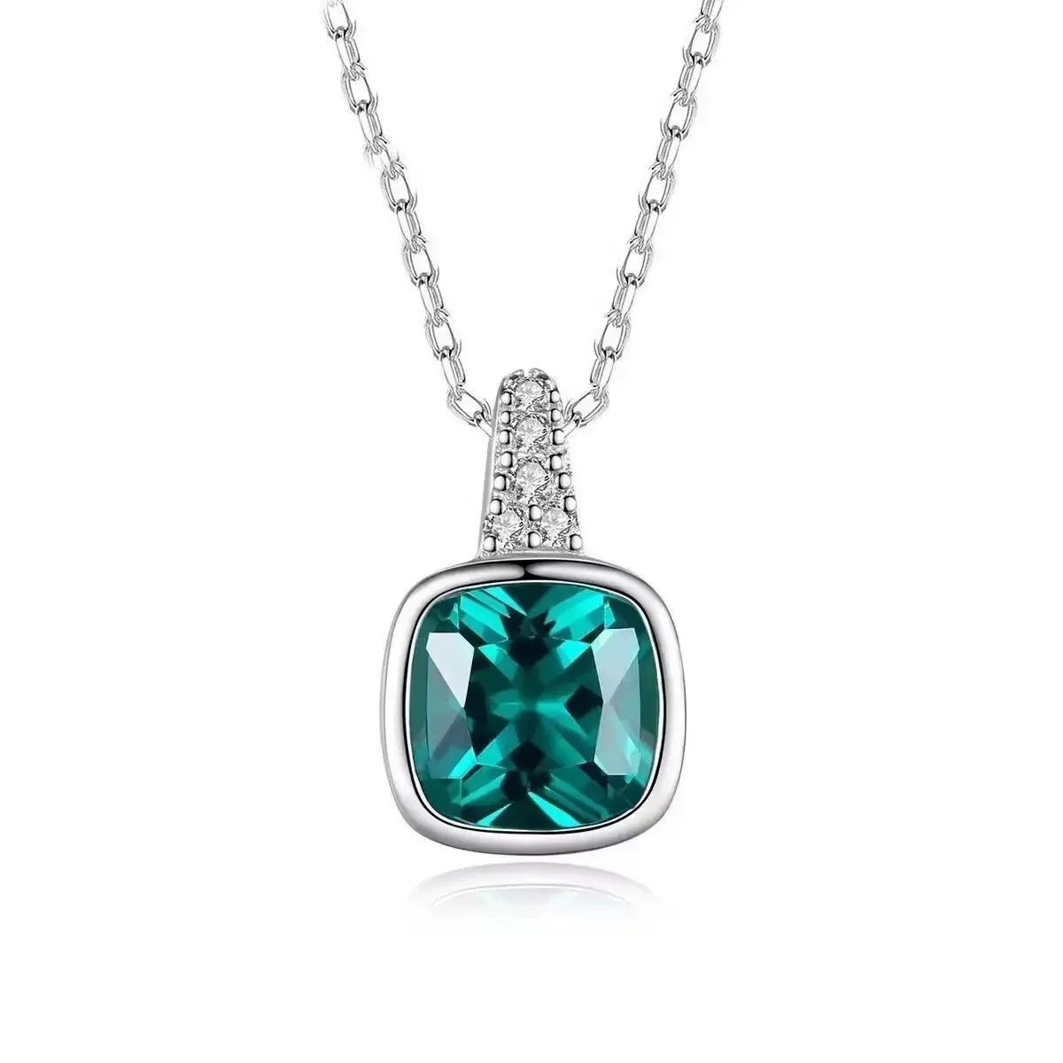Withered S925 Sterling Silver Square Emerald Square Zircon Fashionable Versatile Collarbone Necklace