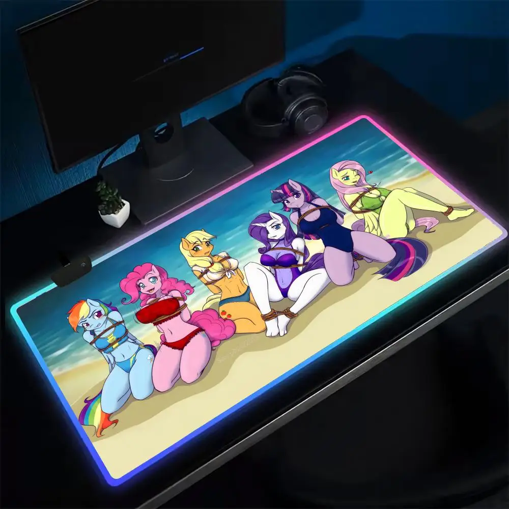 HOT L-Little P-Pony Mouse Pad Anime Gaming Mouse Pad LED Table Pads Backlit Rubber Desktop XXL Mousepad RGB Desk Mats