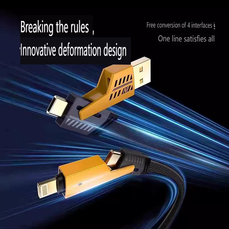 PD Dual-head Fast Charging Cable 4 in 1 Type-c Multi-functional Data Line Portable USB Cable for Notebook Computer