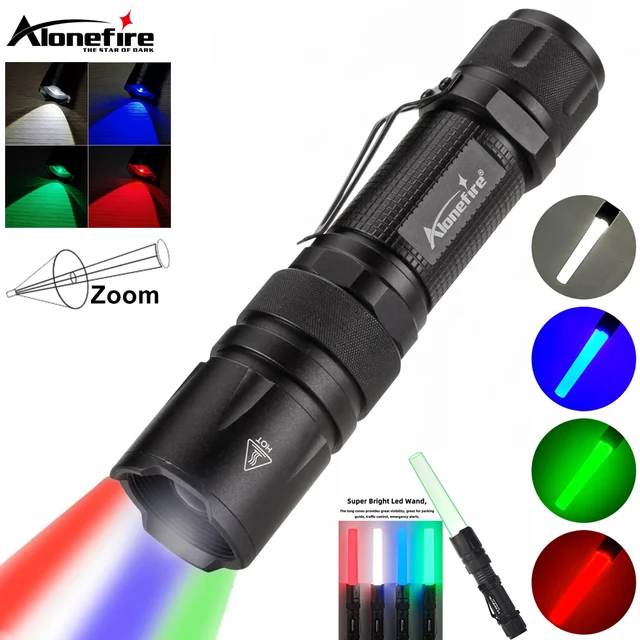 4 w 1 wielokolorowy Zoom Led biały/czerwony/zielony/niebieski latarka oświetleniowa odkryty polowanie fotograficzne Selfie piesze wycieczki Camping Totch