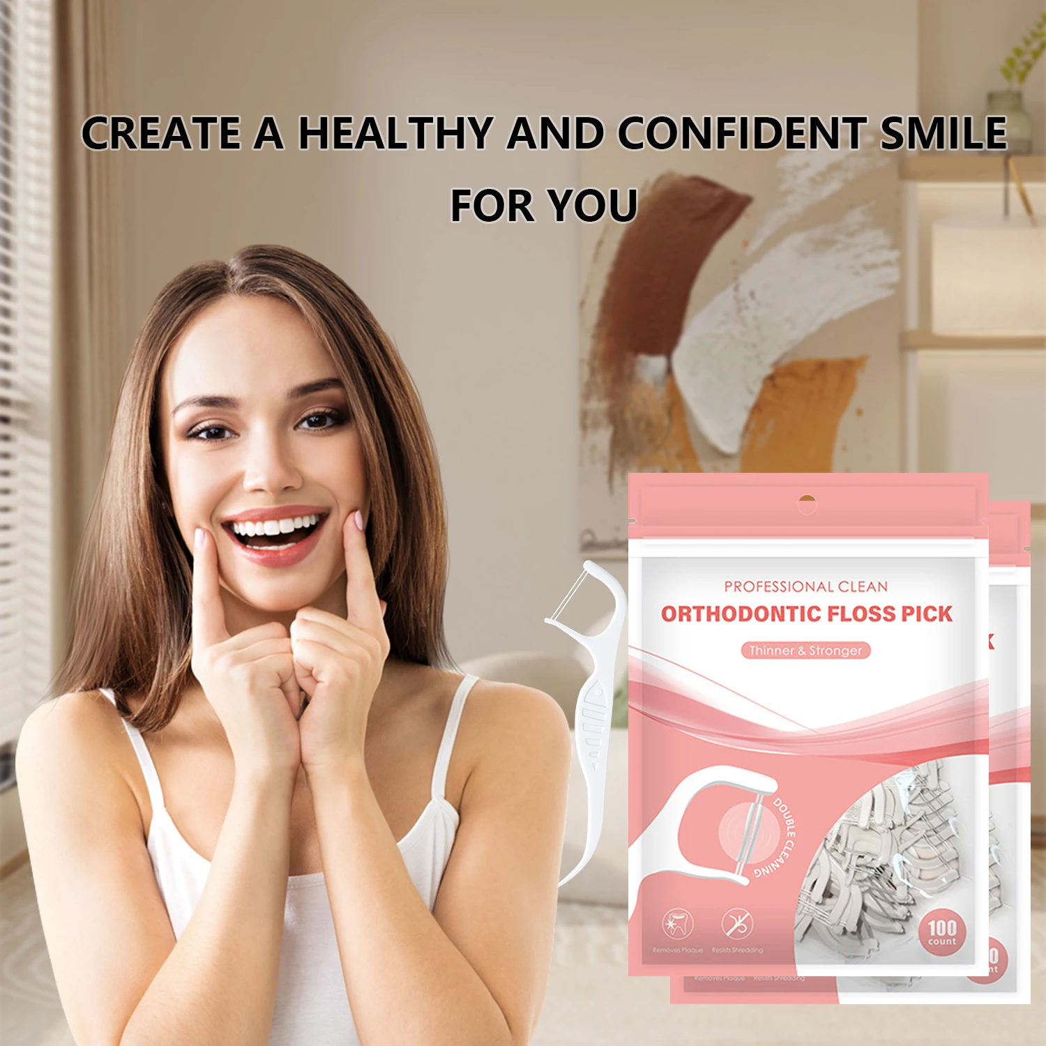 

3 упаковки зубной нити. 100 шт. в упаковке. Можно удалить остатки пищевых продуктов между зубами. Маленькие пакеты легко носить с собой.