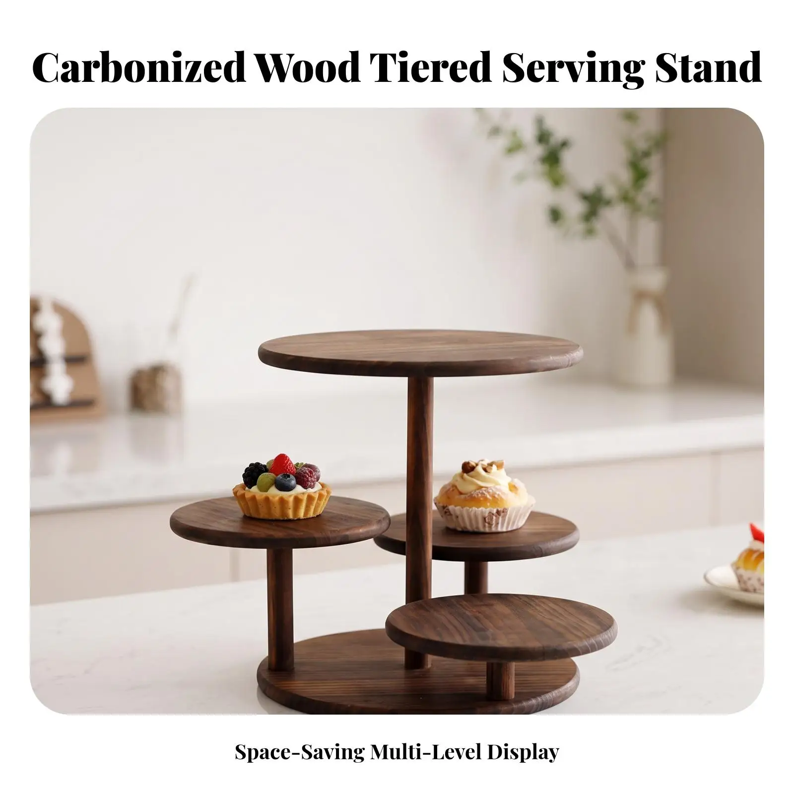 Carbonized Wood Dessert Stand Multi Level Cake Pedestal for Wedding Sweet Table Bakery Showcase Serving