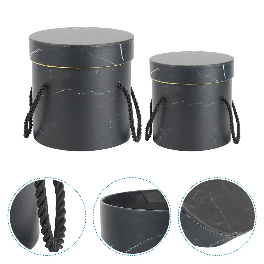

2pcs Round Flower Buckets Handheld Grey Board Planting Containers Storage Boxes for Flowers Plants Handle