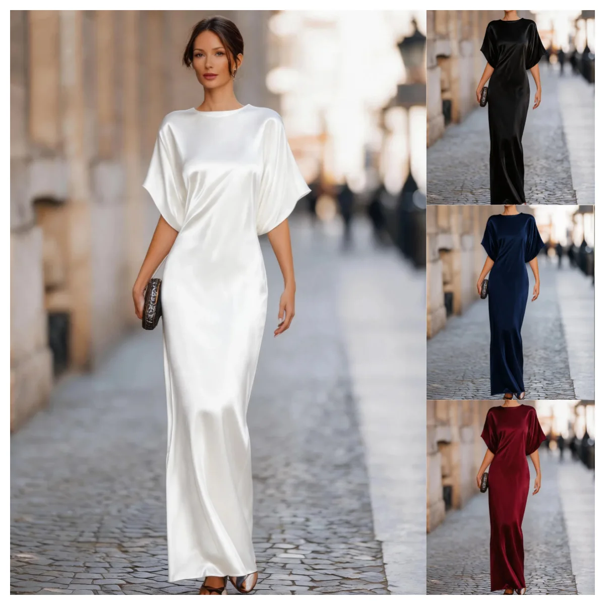 Französisches Drapiertes Schlankes Maxi-Abendkleid Elegantes Damenkleid