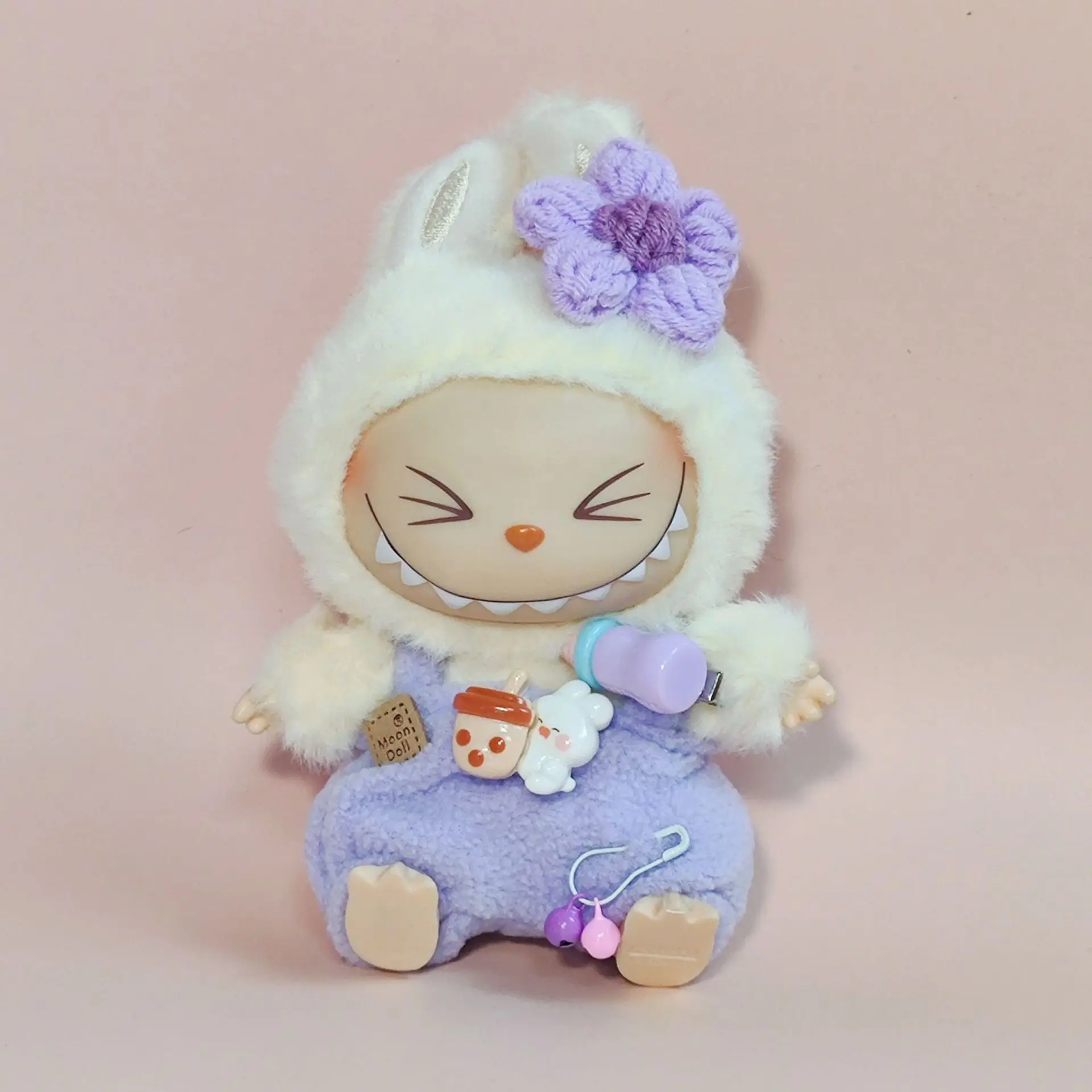 

Labubu 1st-3rd Gen 17cm Labubu Doll Clothes Suitable for 1st and 2nd Generation Pendants Labubu Clothes Milk Bottle and Overalls