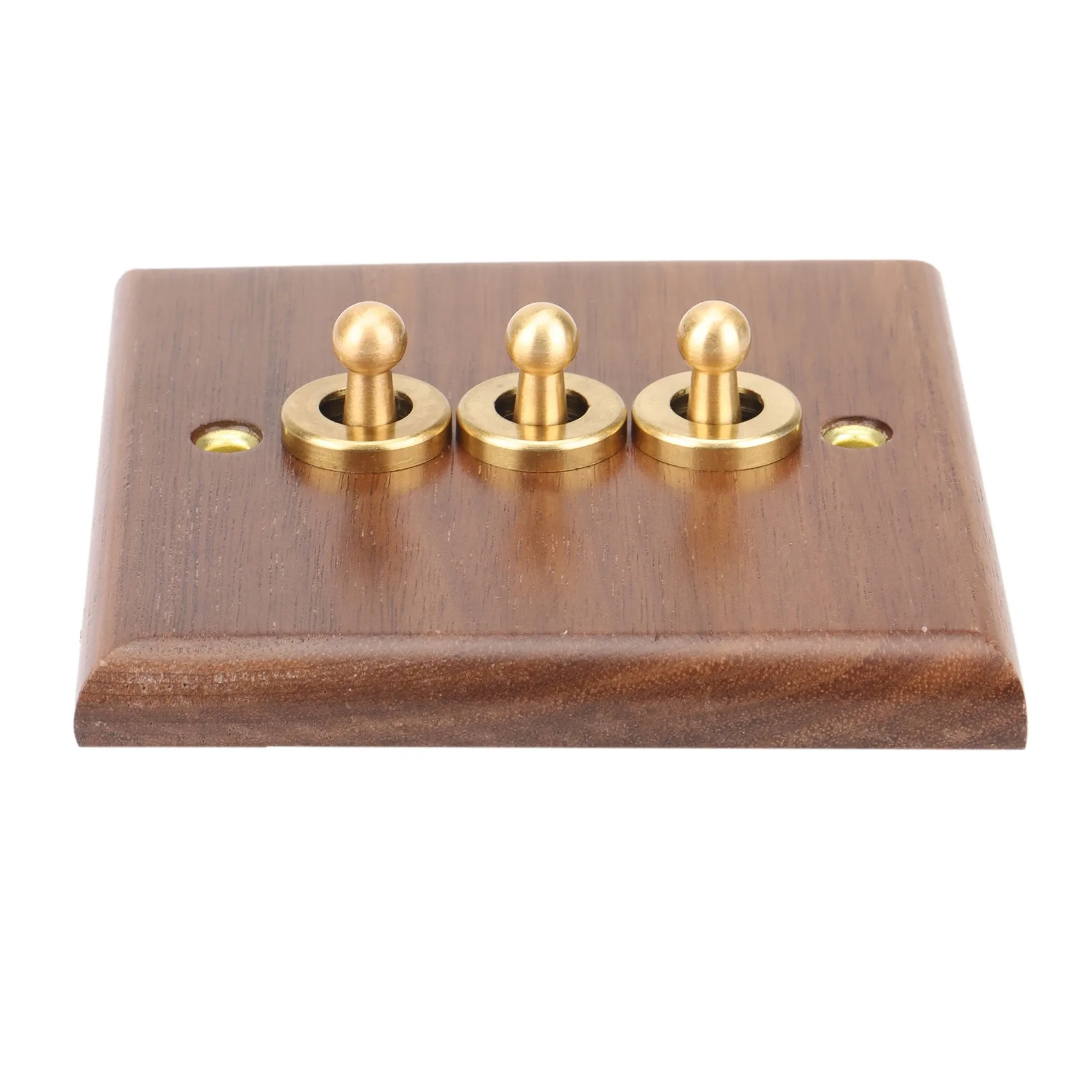 ABGN Retro American Industrial Style Light Switch Socket, Solid Wood Brass Toggle Switch Plate(3 Open)