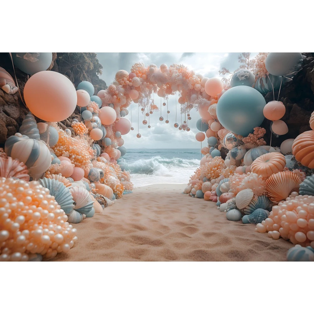 Underwater World Theme Birthday Party Decorations Backdrop Shell Arch Little Mermaid Girls Princess Party Photography Background