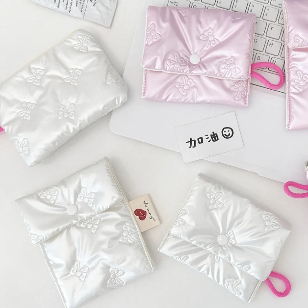 Мини-кабели для передачи данных, органайзер, небольшой кошелек-клатч, большая вместимость, многофункциональная сумка для гигиенических прокладок, косметичка на молнии с милым бантом