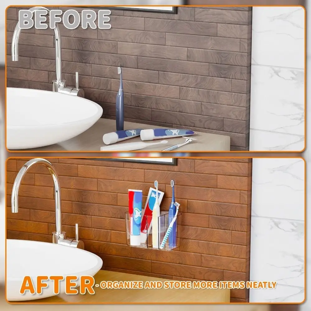 

Plastic 5 Slots Toothbrush Organizer Wall Mounted Space Saving Toothbrush Holder with Divider Drainable