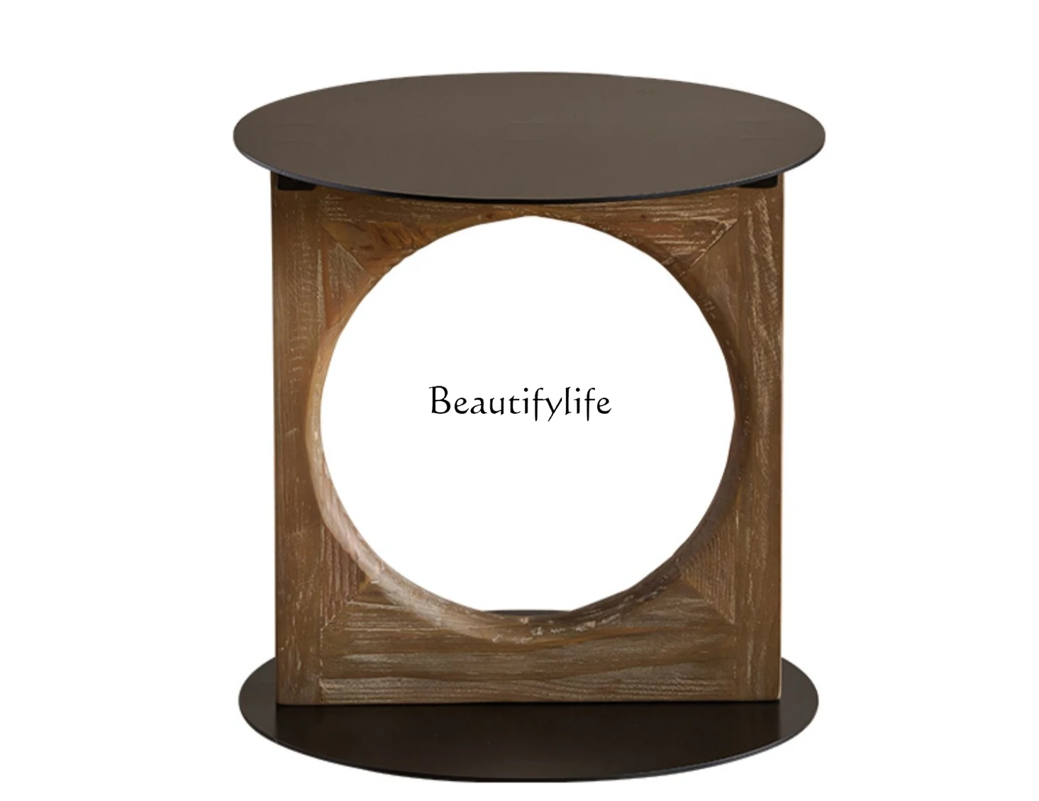 

Nordic Mid-Ancient Silent Style round Side Table Modern Solid Wood Metal Retro Coffee Table French Style