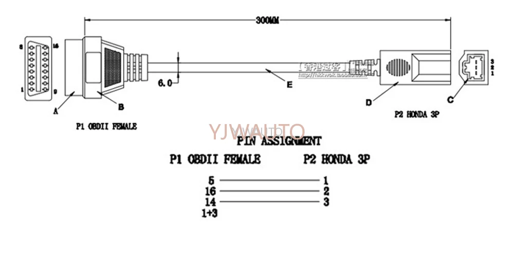 Adattatore OBD per Honda Accord Civic Fit Jazz CRV Odyssey City strumento diagnostico per auto cavo OBD2 da 3 Pin a 16 Pin