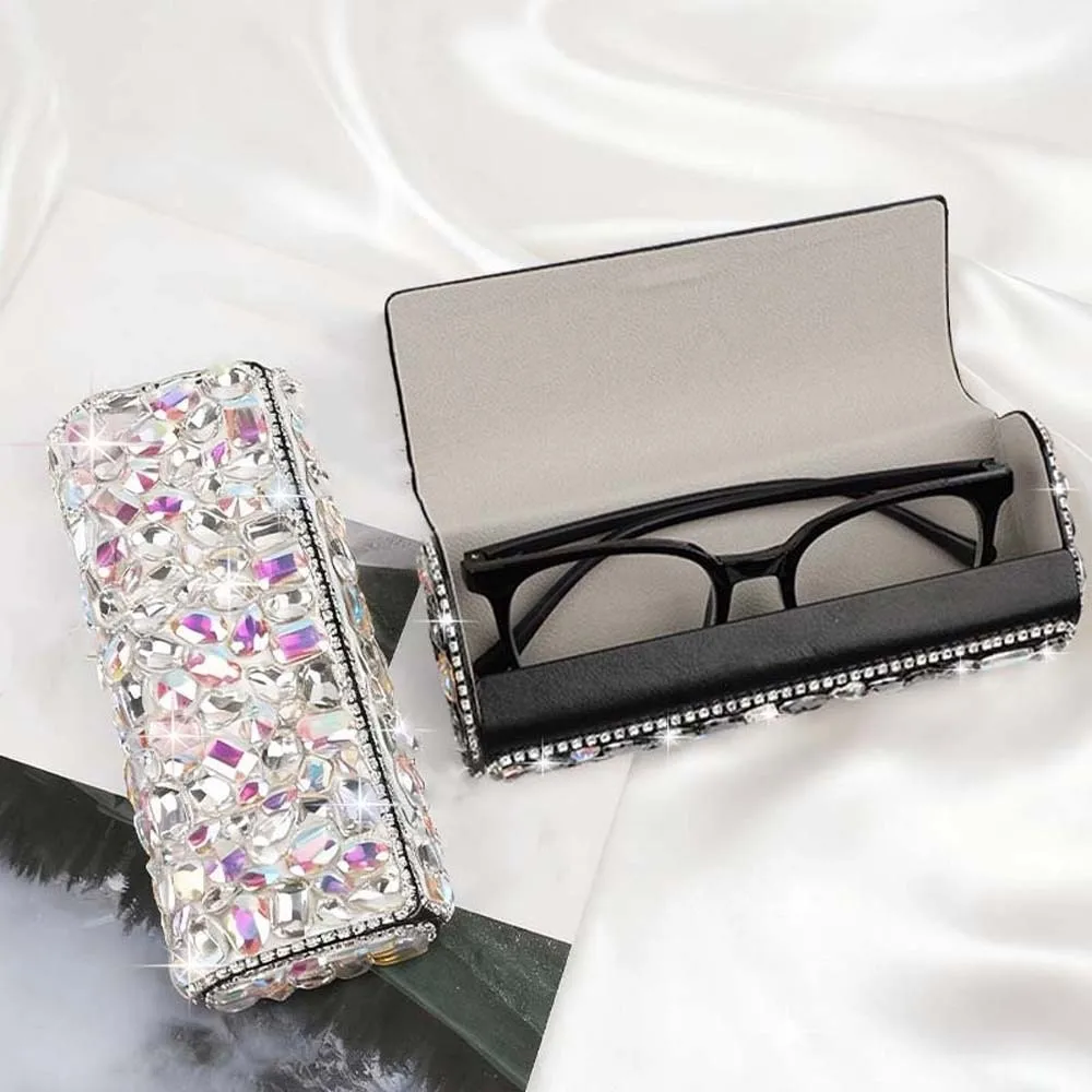 

Портативный футляр для очков с инкрустацией стразами, кожаный магнитный футляр для хранения очков, защита от потери и царапин
