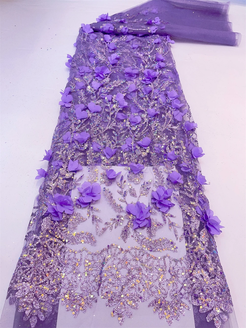 

5 Yards African 3D Flower Beads Lace Fabric 2025 High Quality French Nigerian Embroidery Tulle Fabric For Wedding Dress Sewing