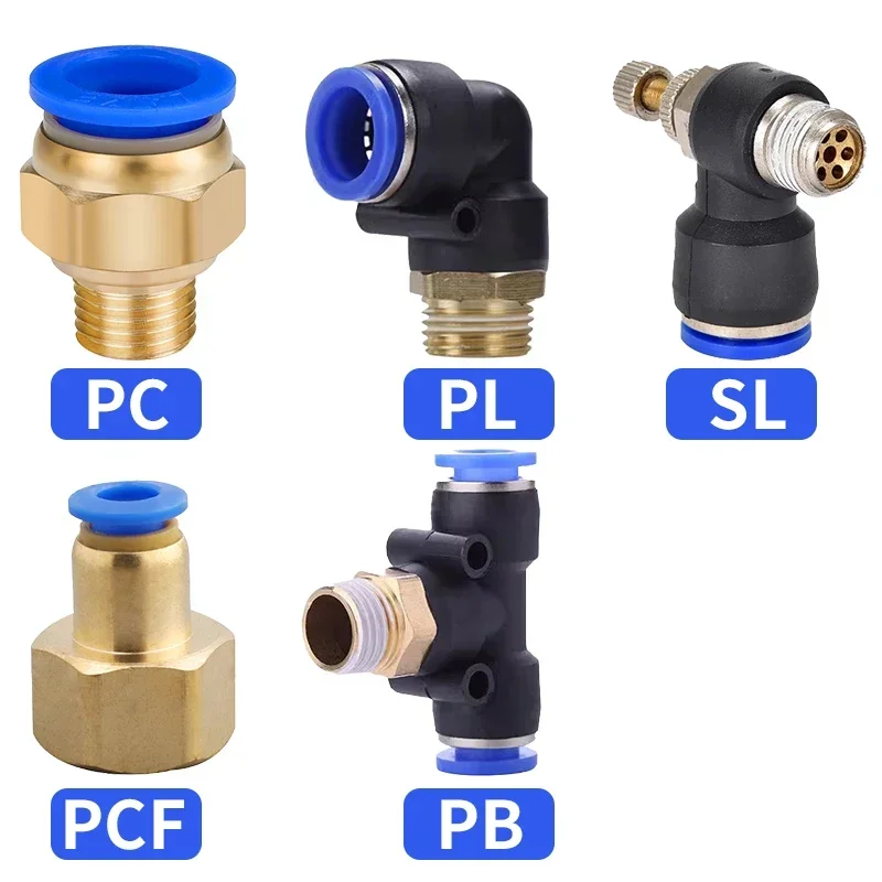 Pneumatic Air Connector Fitting PC PCF/PL 4mm 6mm 8mm Thread 1/8 1/4 3/8 1/2 Hose Fittings Pipe Quick Connectors