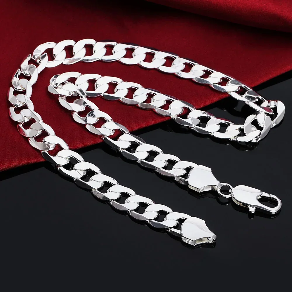 Edle Halskette aus 925er Sterlingsilber für Herren, klassische große 12-mm-Kette, 18–30 Zoll, feiner Markenschmuck, Party- und Hochzeitsgeschenk – Detail 6