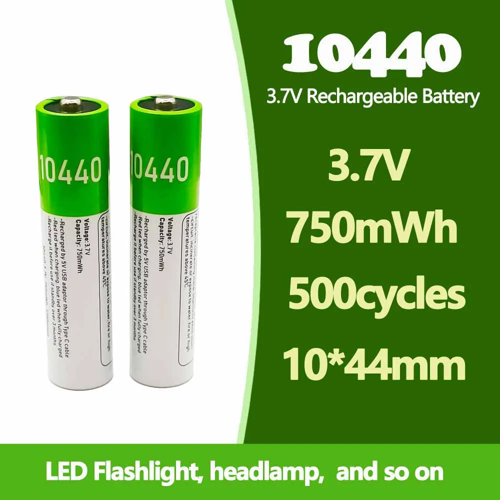 3.7V 10440 USB AAA Rechargeable Battery Li-ion Batteries 3A Button Top for Headlamp Mechanical Mod Torch Headlight Vap Original