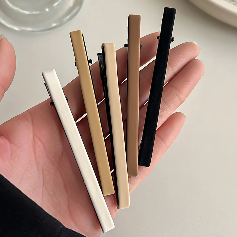 

2pc Fashion Advanced Solid PU Hairpin Khaki Style Hair Side Clips for Girls Women Ladies Hair Accessories