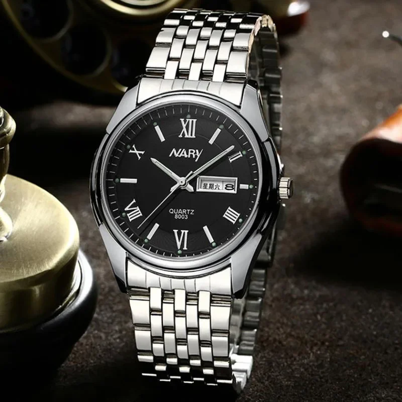 

Мужские часы, брендовые водонепроницаемые кварцевые часы, женские повседневные часы из нержавеющей стали для пары, деловые наручные часы с двойным календарем