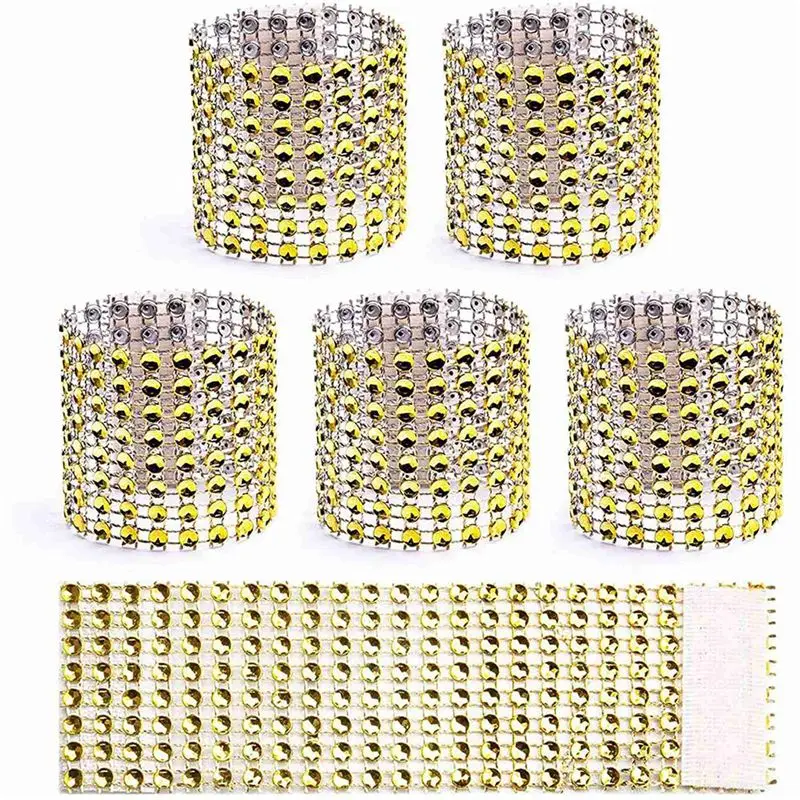AC23-Napkin Rings Set Of 200, Disposable Rhinestone Napkin Bands Self Adhesive For Christmas Decorations For Tables Gold