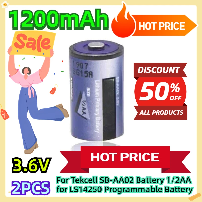 For Tekcell SB-AA02 3.6V Battery 1/2AA 1200mAh for LS14250 Programmable Battery 2pcs