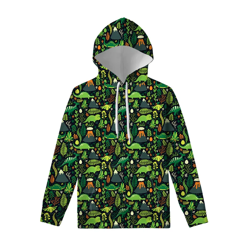 Men's Hooded Sweatshirt Cartoon Dinosaur Print Autumn Long Sleeve Street Outdoor Hoodie Oversized Pullover Clothing Fashion Coat