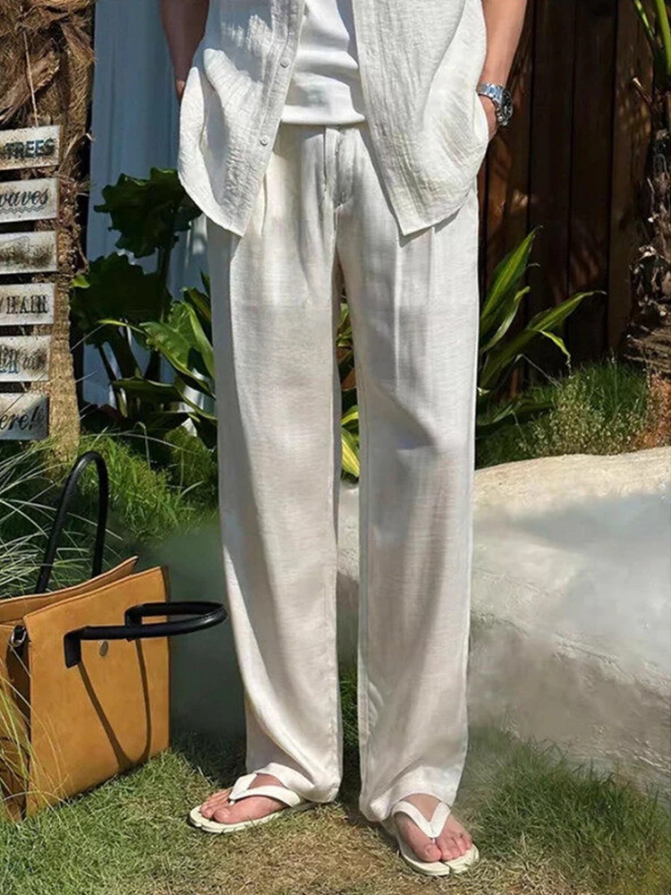 

Cleanfit Linen Silk Men's Summer Thin Breathable Drape Straight Leg Casual Pants Loose Fit Comfortable Youthful Sle