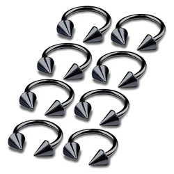 8pcs 16g Horseshoe Ring Circular Barbell Cartilage Hoop Septum Nose Lip Eyebrow Spider Bite Tragus Black Spike Ear Pick Size