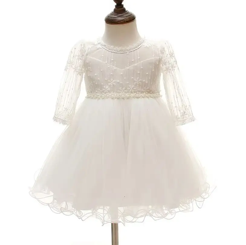 

Baby Girl Birthday Party Dresses Girls Princess Dress Gown Infant White Holiday Clothes Long Sleeves