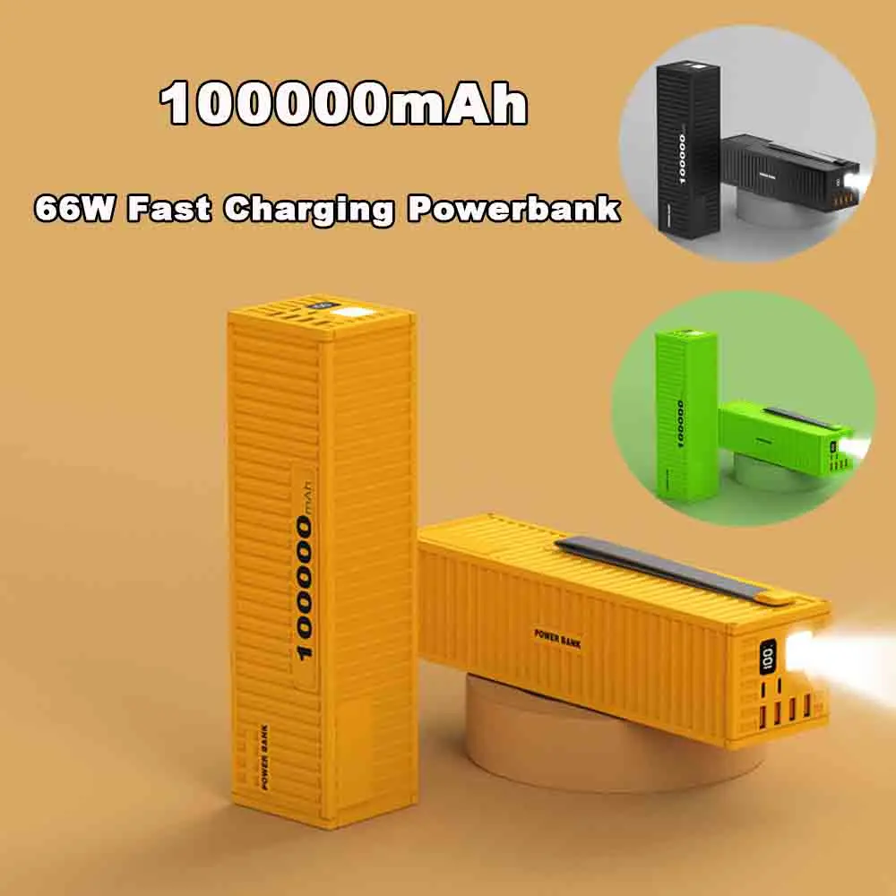 

100000mAh Container Power Bank 66W Fast Charging Mobile Phone Powerbank Outdoor Poverbank Charger Battery for iPhone Samsung