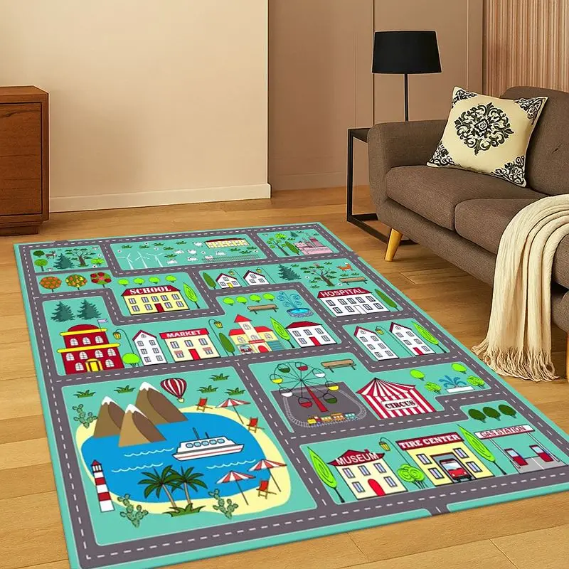 City Traffic Road Highway Runway Playroom Child PlayMat Carpet Rug for Bedroom Living Room Sofa Doormat Home Decor Non-slip