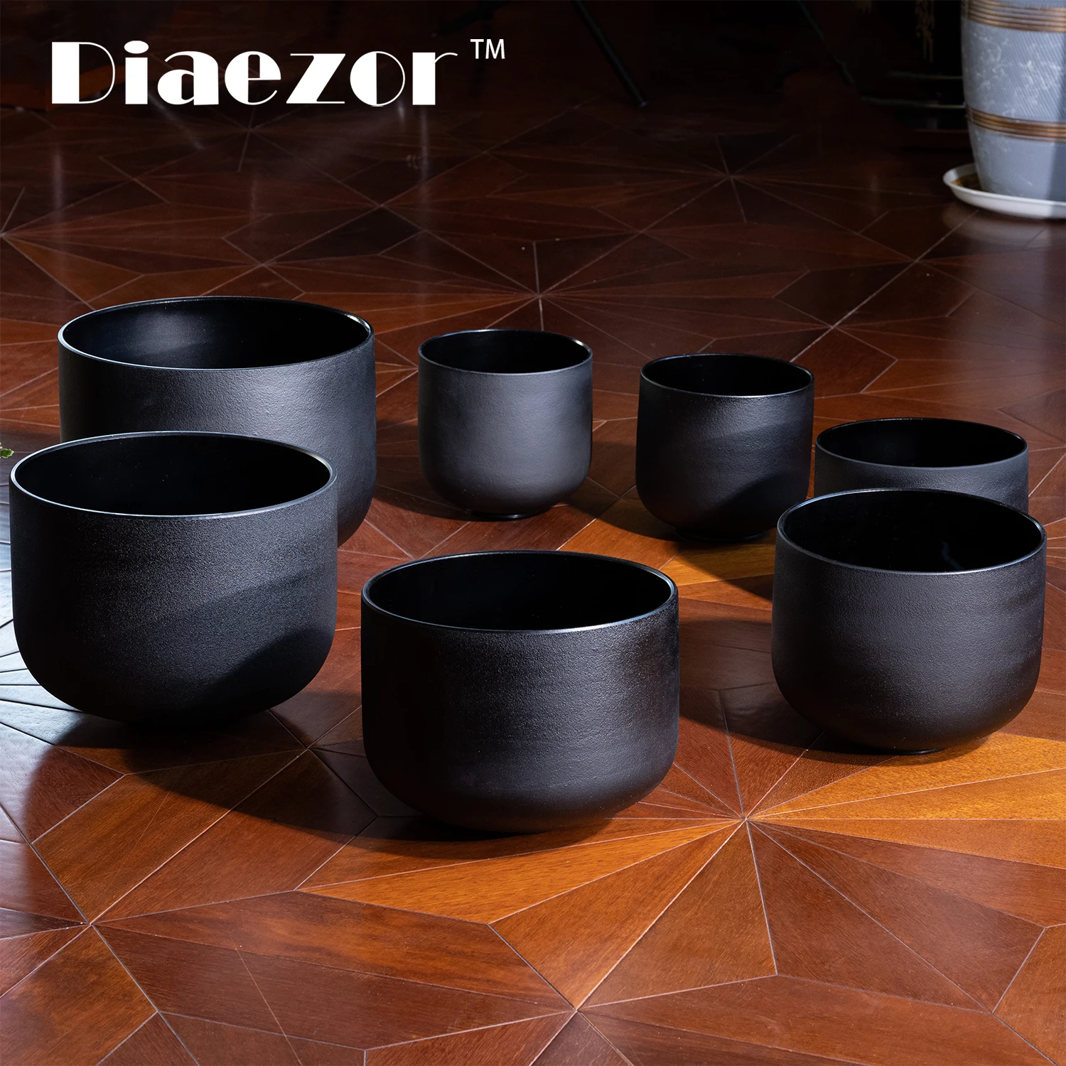 Diaezor 7-12 Inch 440/432hz Double Black Crystal Singing Bowls Set 7Pcs Chakra for Sound Healing and Meditation with Carry Bags