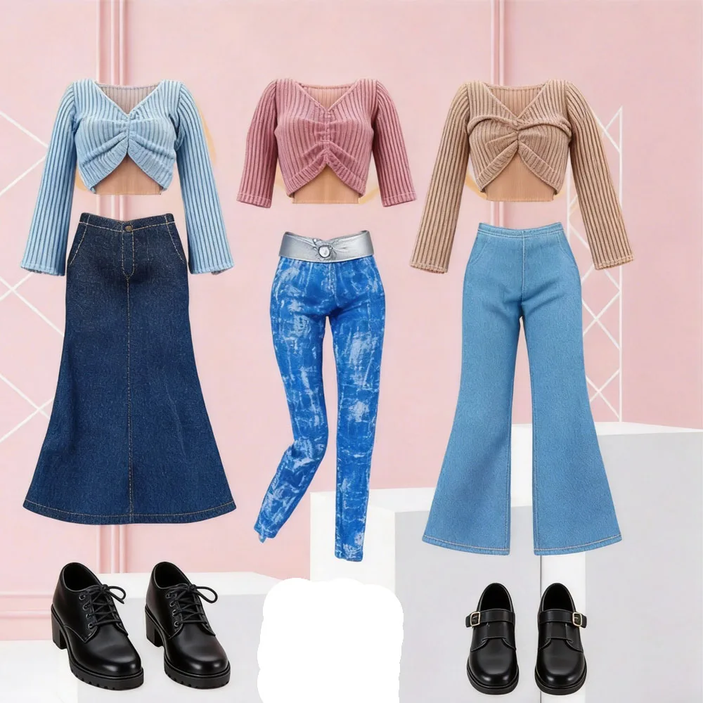 Ropa para muñeca, Top + pantalones vaqueros/falda, conjunto multicolor para muñeca de 30cm y muñeca BJD 1/6, accesorios de ropa informal diaria, juguete para regalo para niña