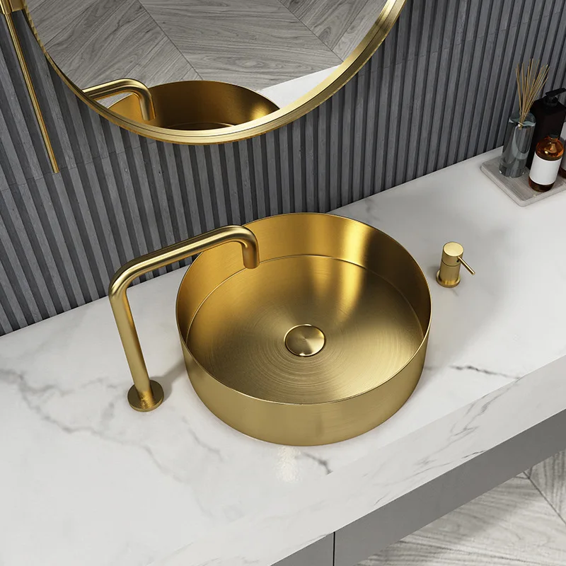 

Brushed Gold SUS304 Stainless steel Round 380*380*100mm Basin sink Luxury Golden Lavabo Wash basin Popular design hand basin