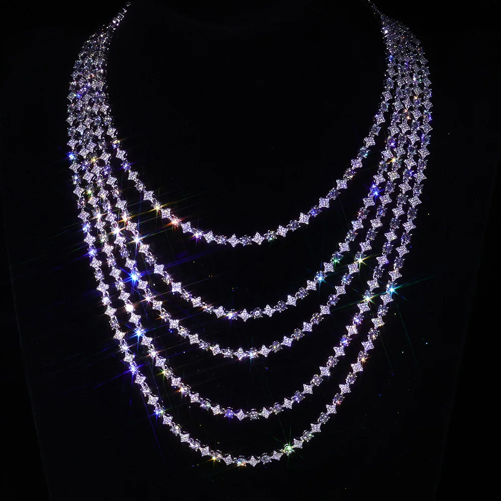 

ESKEEM 925 Sterling Silver VVS Moissanite Iced Out Star Diamond Tennis Chain Exquisite Party Wedding Girlfriend Valentine's Day