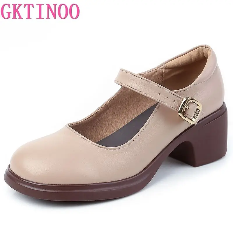 GKTINOO 2024 Spring Autumn Shoes Woman Genuine Leather Women Pumps Lady Round Toe Platform Shallow Mouth High Heel Women\'s Shoes