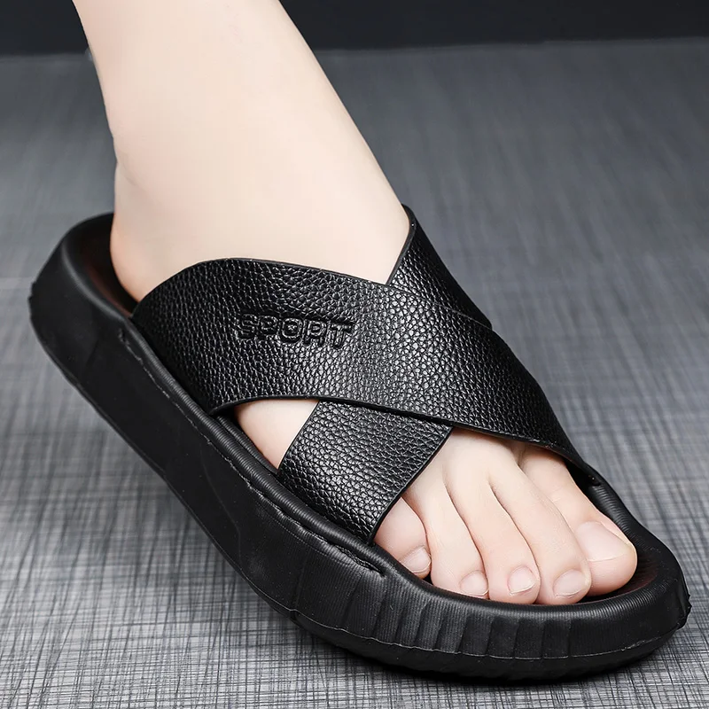 Mens Trendy Slippers Sandals Beach Shoes Summer Open Toe Casual Sandals Outdoor Indoor Slippers Soft Bottom Comfortable Non-slip