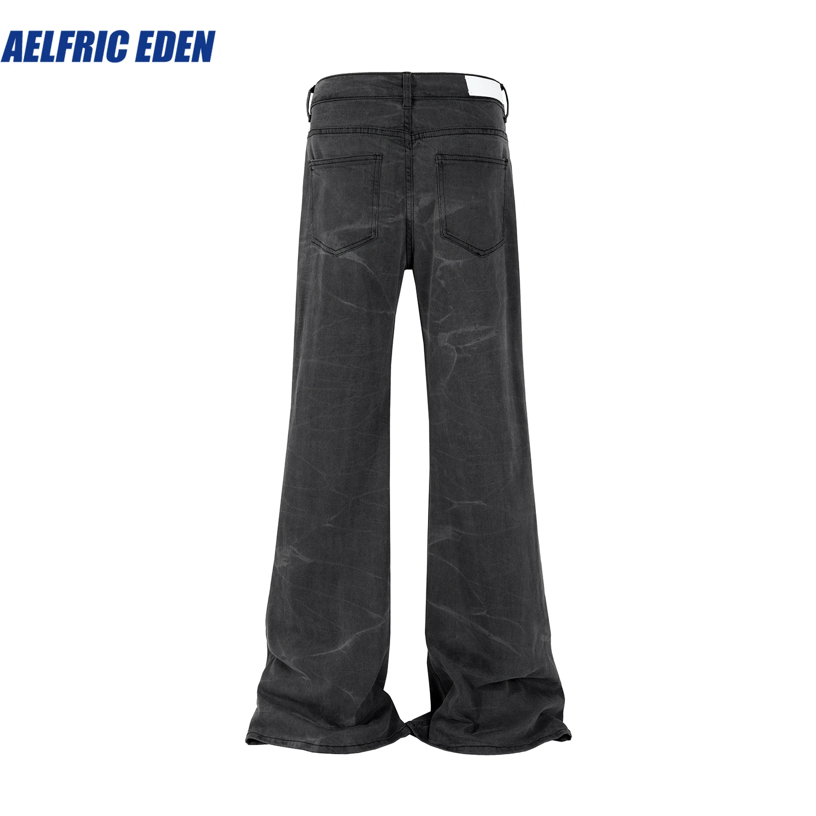 Aelfric Eden Streetwear Washed Water Wave Patterned Micro Flared Jean Men Straight Pantalones Hombre Casual Baggy Denim Trousers