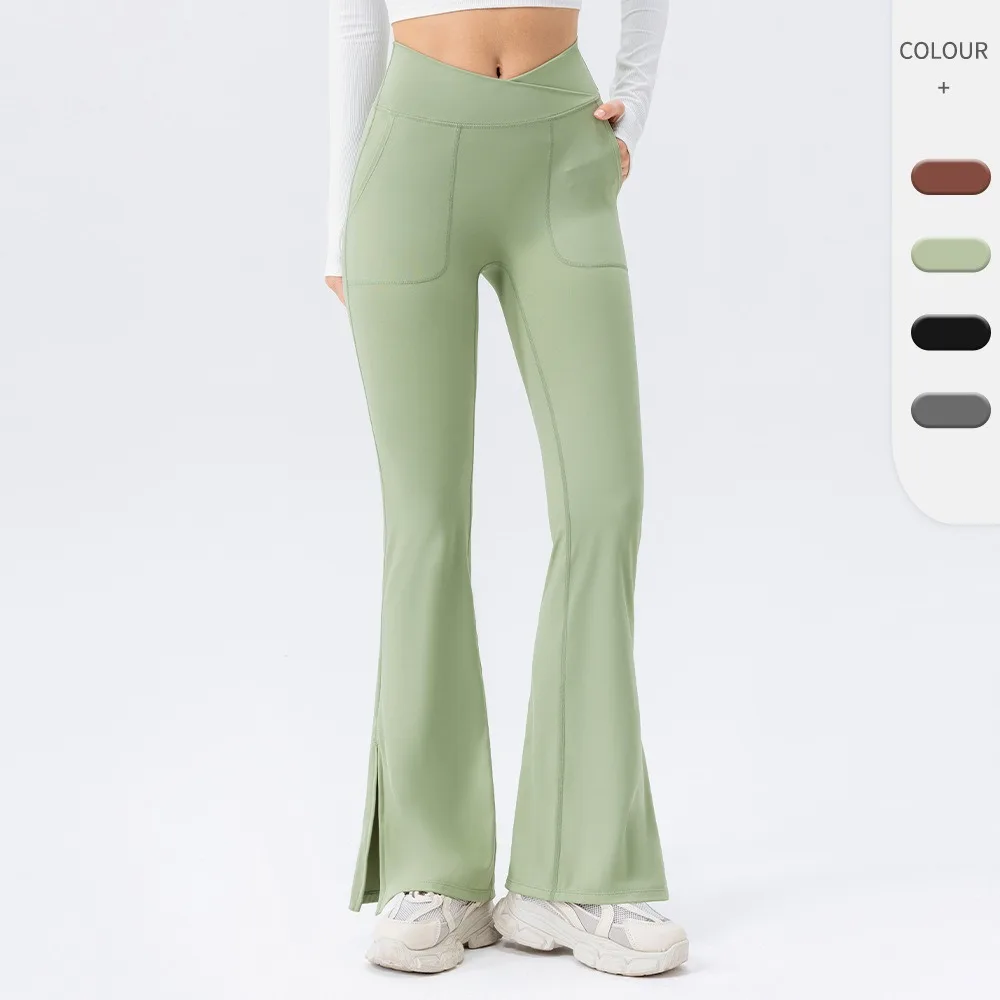 

Женские спортивные брюки-клеш для йоги с эффектом «второй кожи», с высокой талией, подтягивающие ягодицы, широкие штанины, дышащие, для фитнеса и спорта