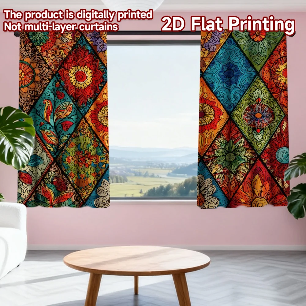 

2D flat printing 2pcs Curtains Colorful Floral Designs Digital Printed Polyester Drapes Seasonal Party & Holiday Decor Perfect